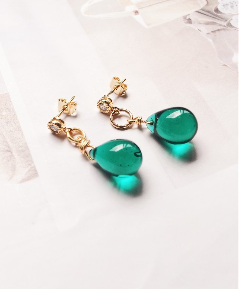 ❈La Don pull winter ❈ - earrings - retro green glass zircon - Earrings & Clip-ons - Other Metals Green