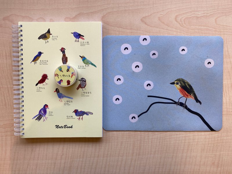Children's interest illustration Taiwan's bird paper tape notebook mouse pad 3 sets of 500 yuan free desk calendar - สมุดบันทึก/สมุดปฏิทิน - วัสดุอื่นๆ หลากหลายสี