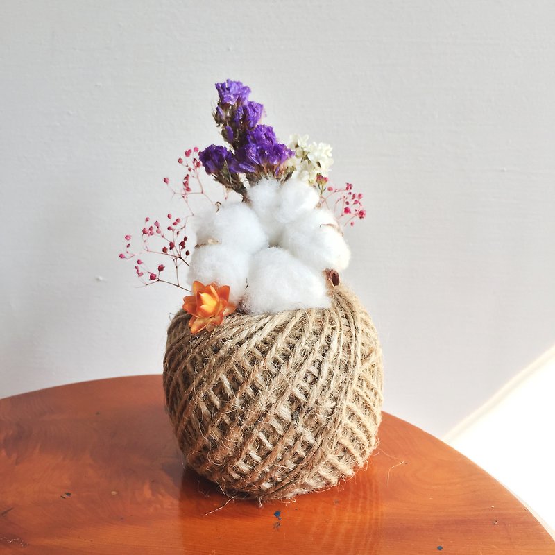 麻繩球乾燥小桌花  棉花 乾燥花 - 植物/盆栽/盆景 - 紙 紫色