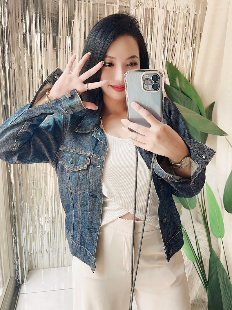 5th street 552 classic blue plain surface simple antique vintage tannin denim jacket vintage - เสื้อแจ็คเก็ต - ผ้าฝ้าย/ผ้าลินิน สีน้ำเงิน