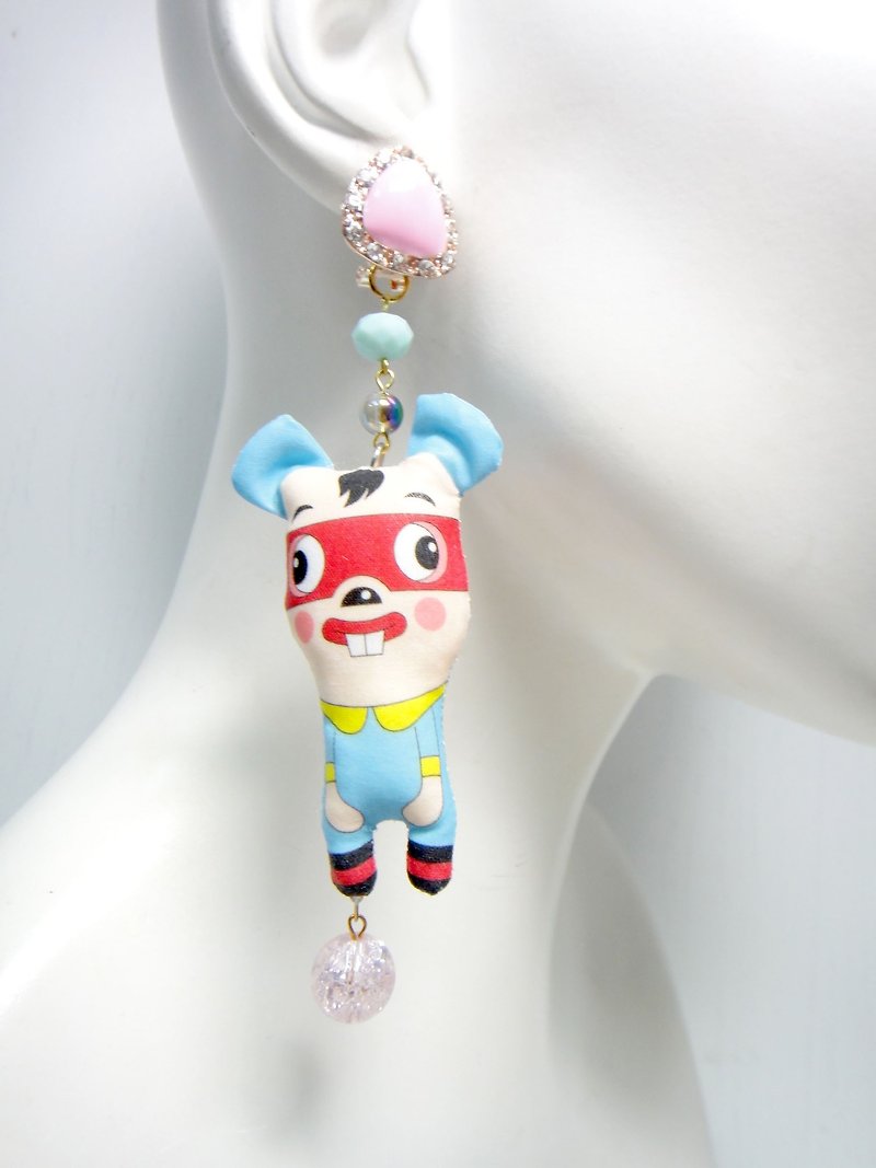 TIMBEE LO handmade doll earrings each have only one single sale Funny lightweight - Earrings & Clip-ons - Cotton & Hemp Multicolor