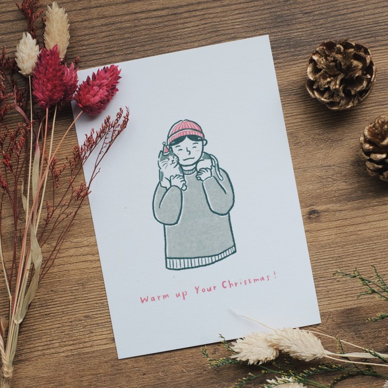 Illustration handwritten card Christmas - let the cat warm you - Cards & Postcards - Paper Multicolor