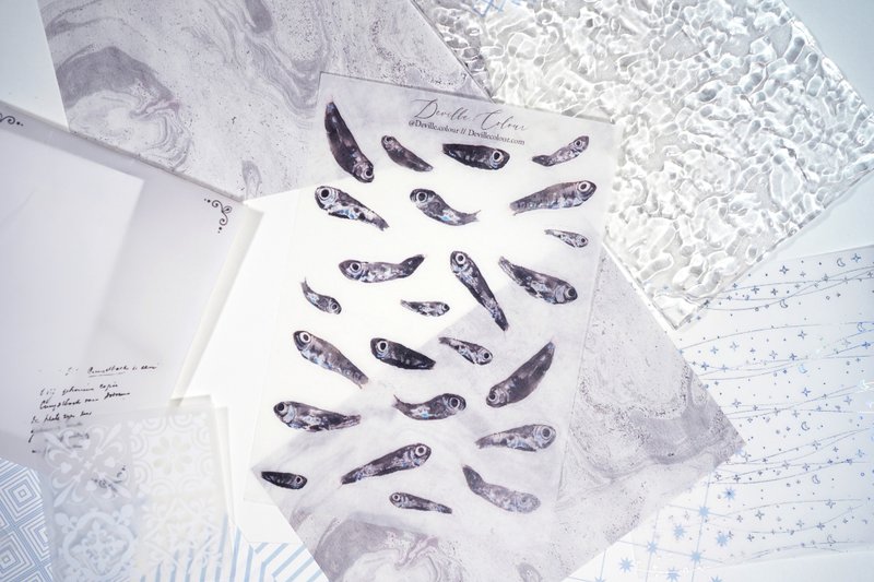 【Deep Sea Little Fish】 Washi Sticker Sheet - สติกเกอร์ - กระดาษ สีเทา