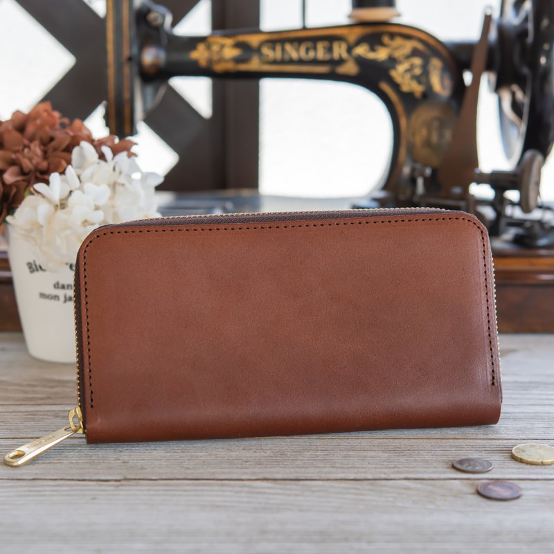 日本製造　牛皮　錢包　栃木皮革製作　椰褐　made in JAPAN handmade leather wallet - 錢包/皮夾/長短夾 - 真皮 咖啡色