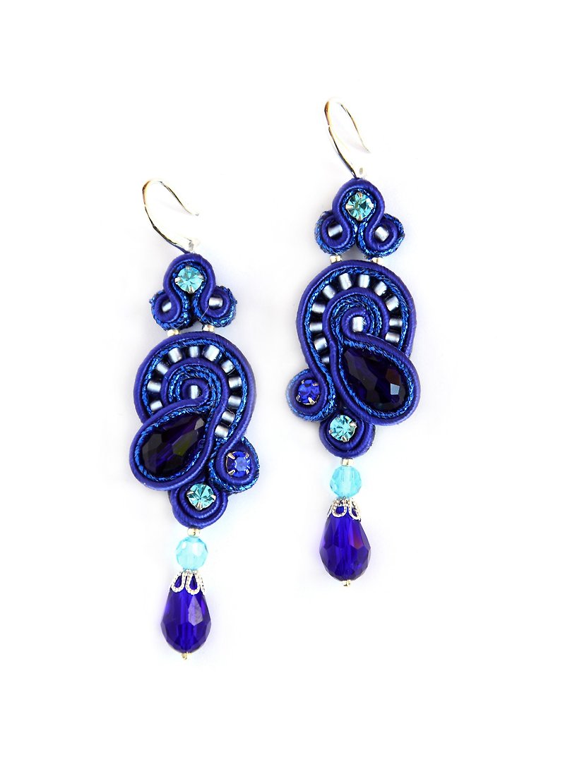 Earrings Long drop beaded earrings in blue color - Earrings & Clip-ons - Other Materials Blue