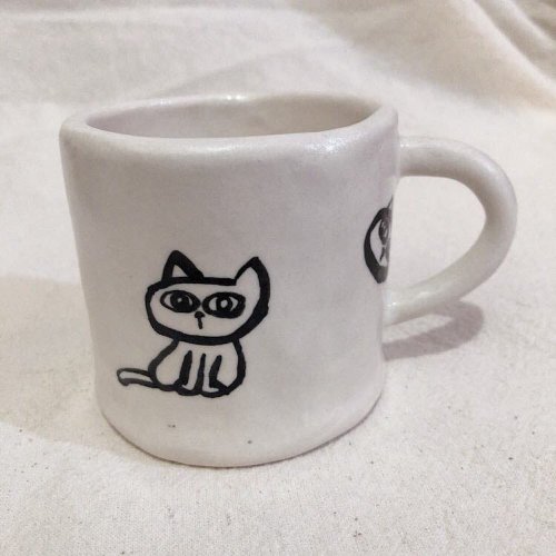 dotdot 手捏手繪白瓷貓貓杯 咖啡杯