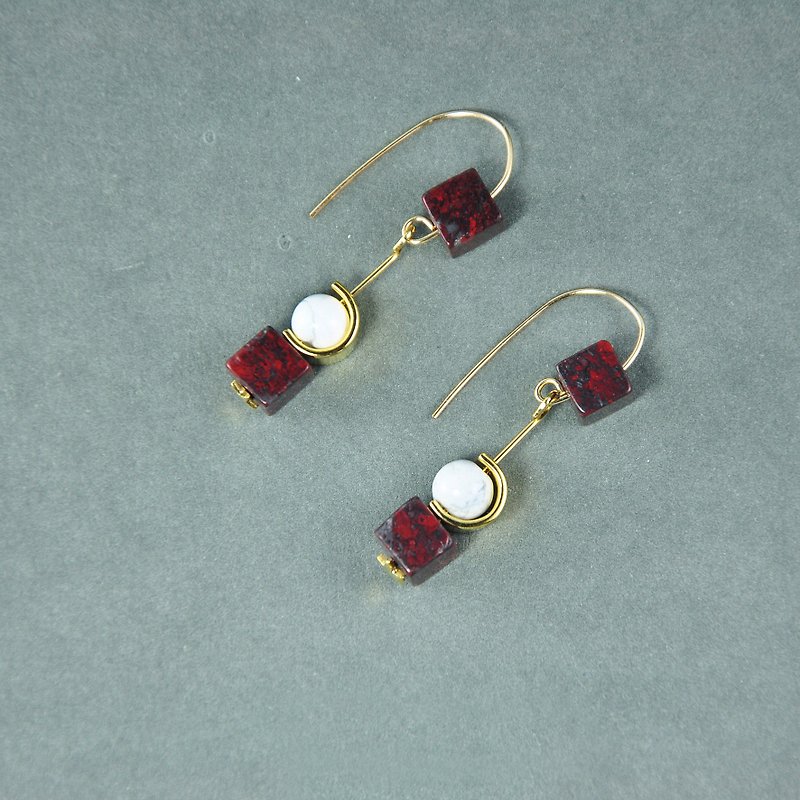 Modern Marble 14KGF Earrings (Fashionable) (Christmas Gift) (Birthday Gift) - ต่างหู - เครื่องประดับพลอย สีแดง