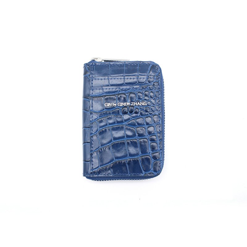 Indigo crocodile embossed card holder - กระเป๋าสตางค์ - หนังแท้ สีน้ำเงิน