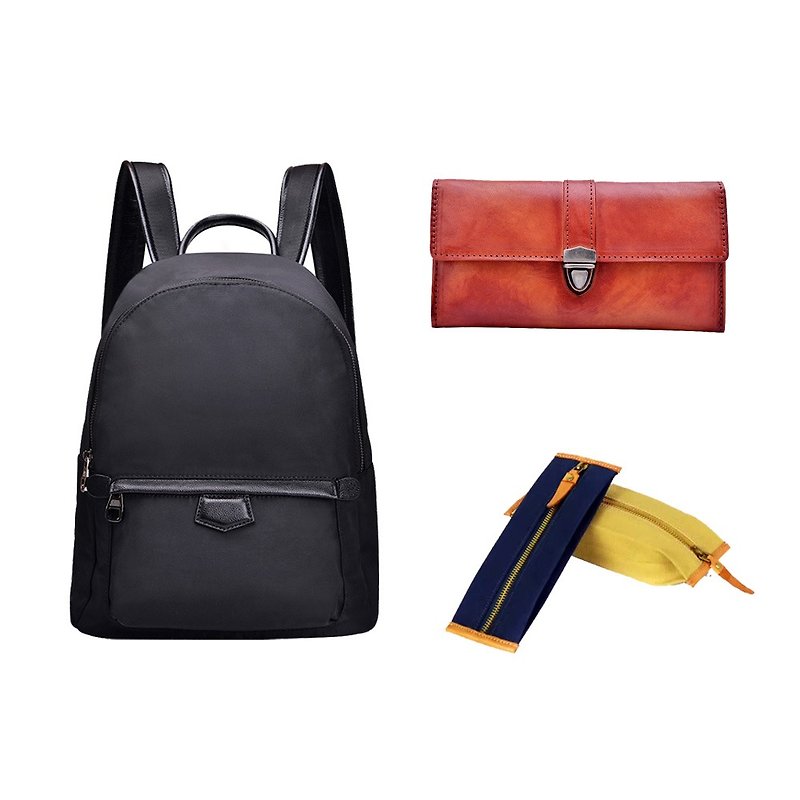 Goody Bag Waterproof Backpack / Leather Wallet / Canvas Bag - Backpacks - Genuine Leather Multicolor