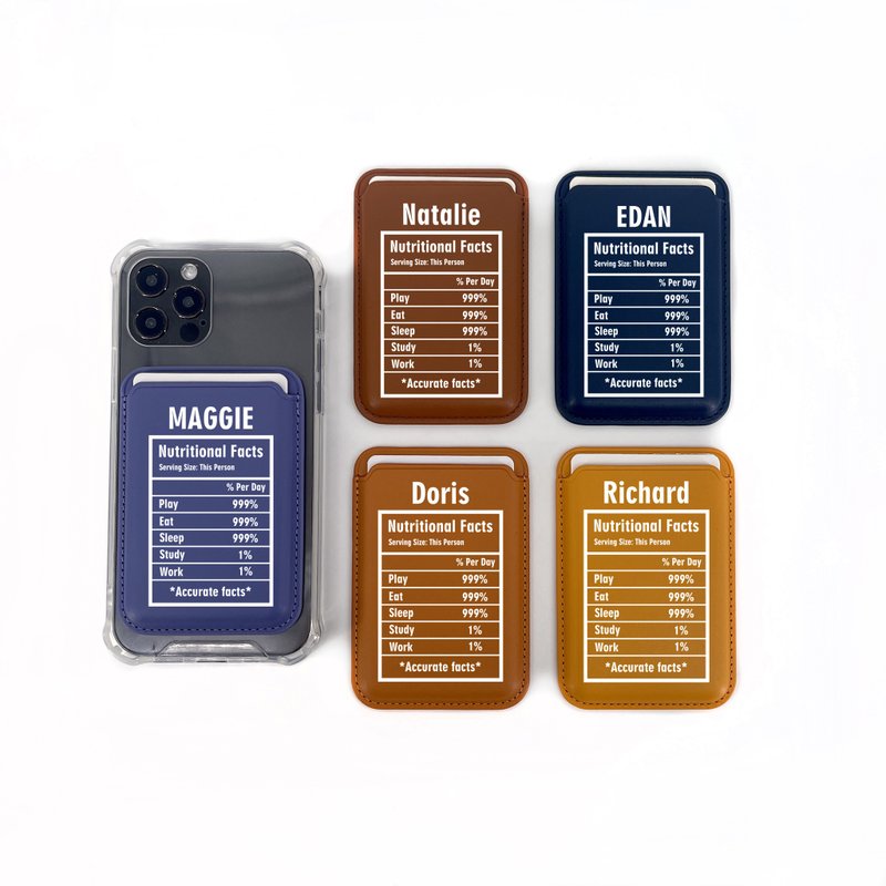 【客製化】【Nutritional Facts(自訂名字)】iPhone吸磁卡套 - 手機殼/手機套 - 人造皮革 咖啡色