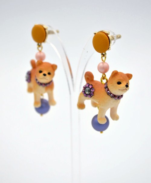 TIMBEE LO shop 小柴犬寶貝耳環 單隻發售 片耳 BABY 萌 狗 汪星人 耳釘 花花屁股 貝殼珍珠