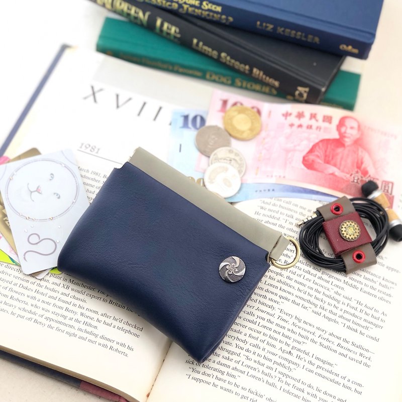 Shrapnel multi-function small bag --- coin purse / key / headset / banknote / card - Coin Purses - Genuine Leather Blue