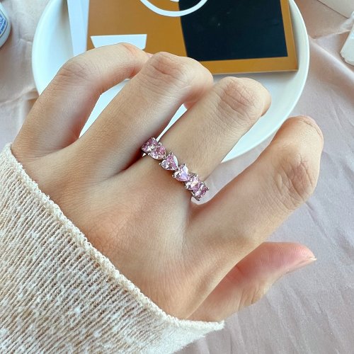 Glowy Jewelry 【手作】純銀超閃心形戒指 - 5A 比利時鋯石 - 925純銀