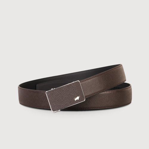 BRAUN BUFFEL 德國小金牛 【免費升級送禮包裝】十字壓紋自動扣皮帶-咖啡/BF24B-WEG046-BR