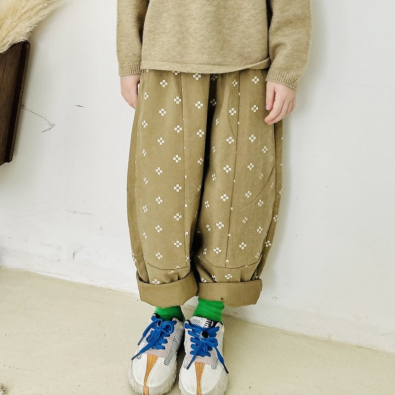 Diamond pattern pure cotton pants/casual pants, trousers, children's clothing - กางเกง - ผ้าฝ้าย/ผ้าลินิน สีกากี