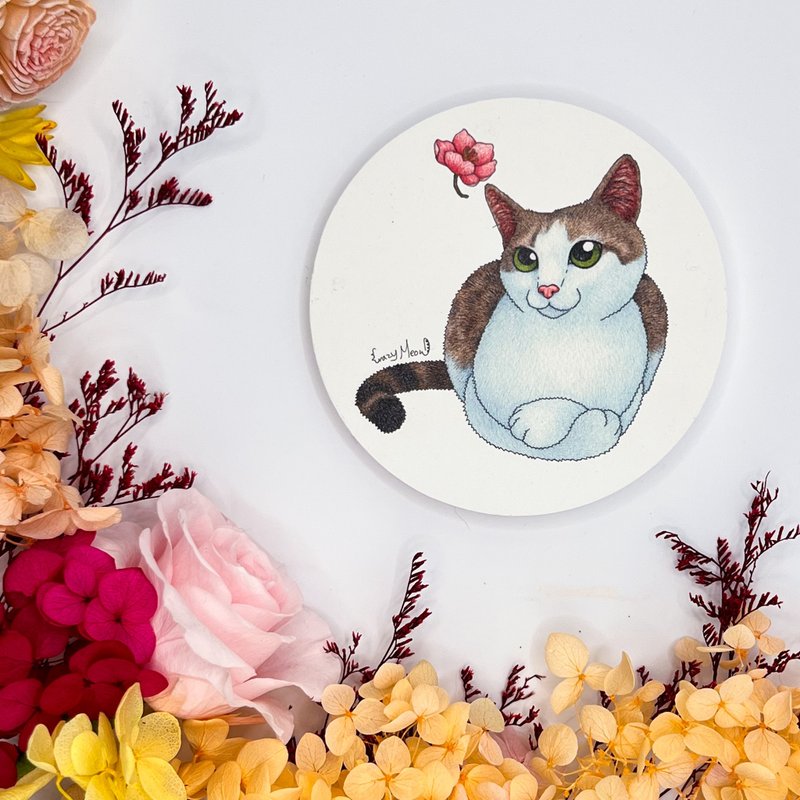 【Crazy Cat】Round diatomite coaster K - Coasters - Other Materials Multicolor