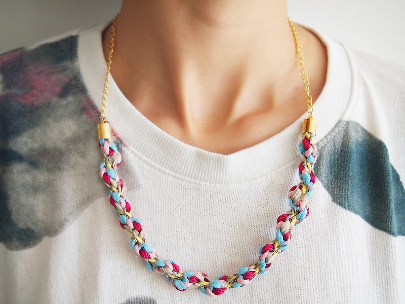 Mixed color hand-woven Wax thread leather necklace - สร้อยคอ - หนังแท้ หลากหลายสี