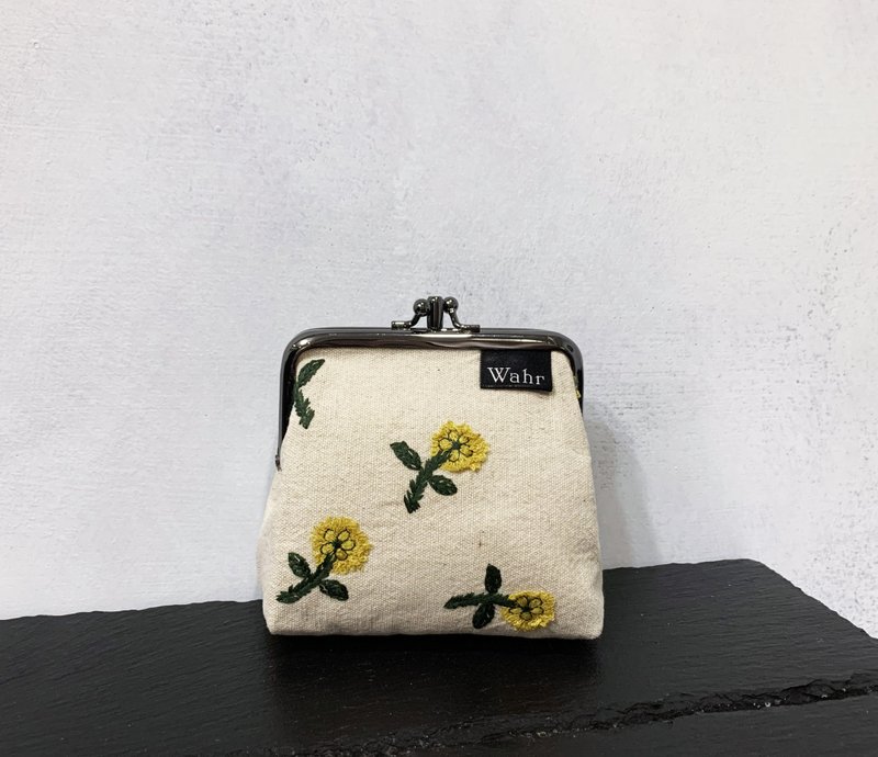 立體繡花小雛菊 雙格 口金包 卡片包 隨身包 化妝包 雜物包 零錢 - 零錢包/小錢包 - 棉．麻 橘色
