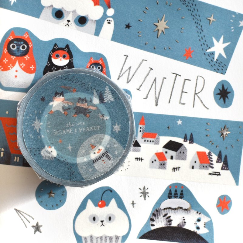 Lots and lots of cats winter hot silver paper tape - Washi Tape - Paper Blue