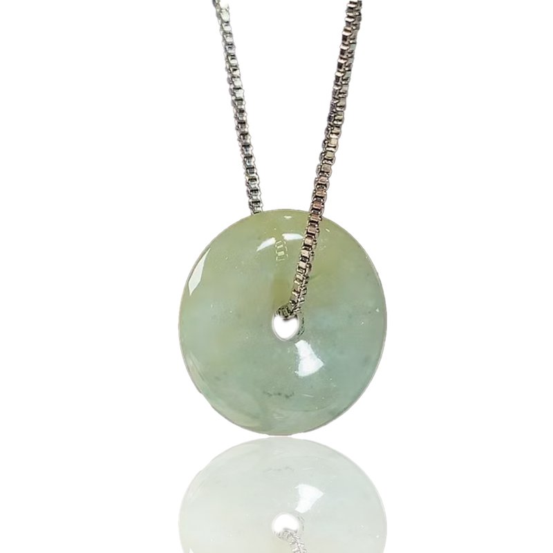 [May ‧Peace] Ice yellow jade peace buckle necklace | Natural Burmese jade jade A grade | Gift - Necklaces - Jade Transparent