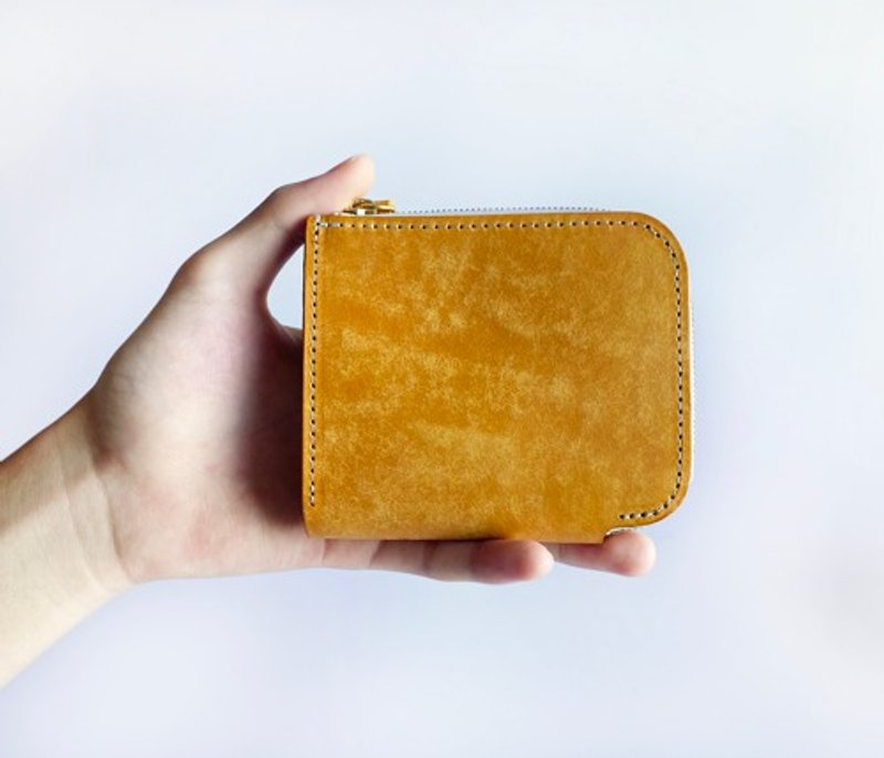 Mimosa yellow half wallet (using Italian leather MAYA) Selectable zipper color ☆ Compact wallet - กระเป๋าสตางค์ - หนังแท้ 