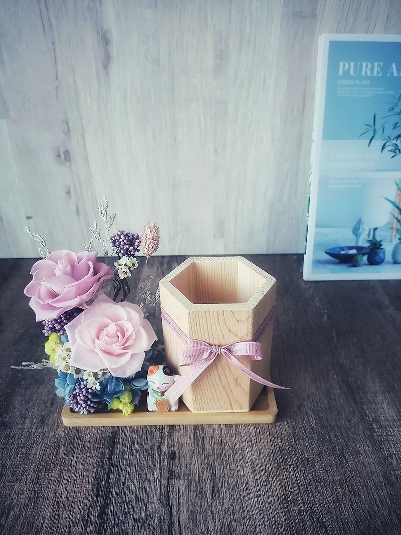 Preserved Flower Pen Holder Makeup Brush Bucket/Opening Gift/Congratulations on Promotion/Birthday Gift/Exchange Gift - Dried Flowers & Bouquets - Plants & Flowers 