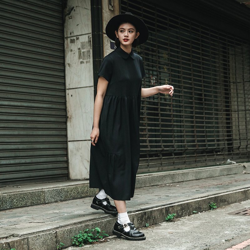 [Classic Original] Whims_Whispering Wrinkled Dress_CLD001_Lonely Black - One Piece Dresses - Cotton & Hemp Black