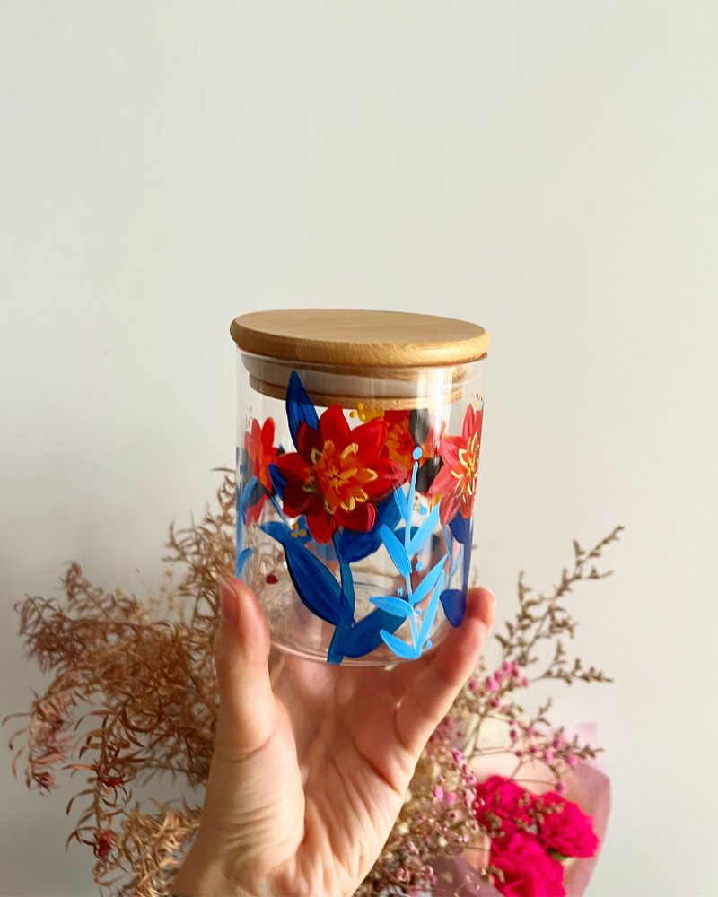 手繪藍橙花罐 - 擺飾/家飾品 - 玻璃 多色