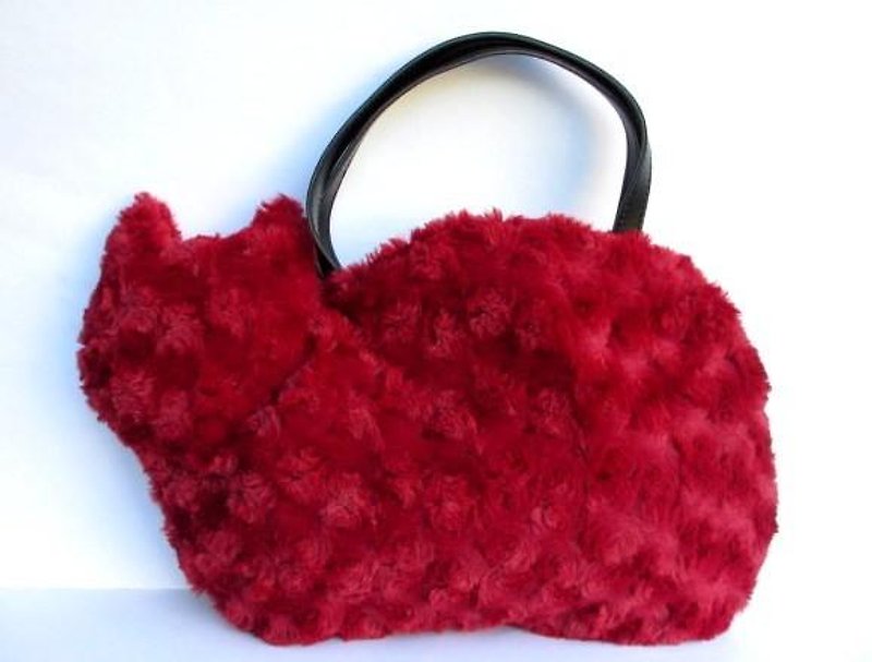 Cat bag * fluffy fur raspberry red - กระเป๋าถือ - ผ้าฝ้าย/ผ้าลินิน สีแดง