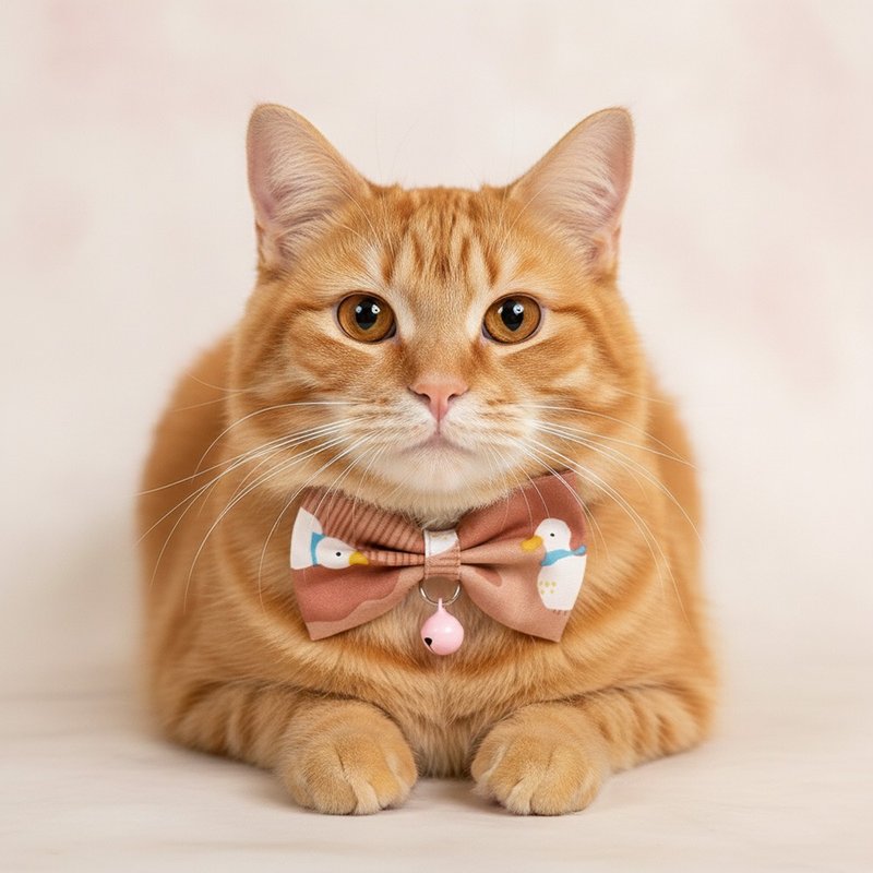 鴨鴨款 蝴蝶結寵物裝飾項圈 貓咪 小型犬 迷你犬 - 項圈/牽繩 - 棉．麻 粉紅色