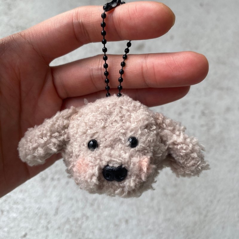 Brown dog head pendant 5cm DOG-hair root twist stick handmade/doll pet doll - Other - Other Materials Khaki