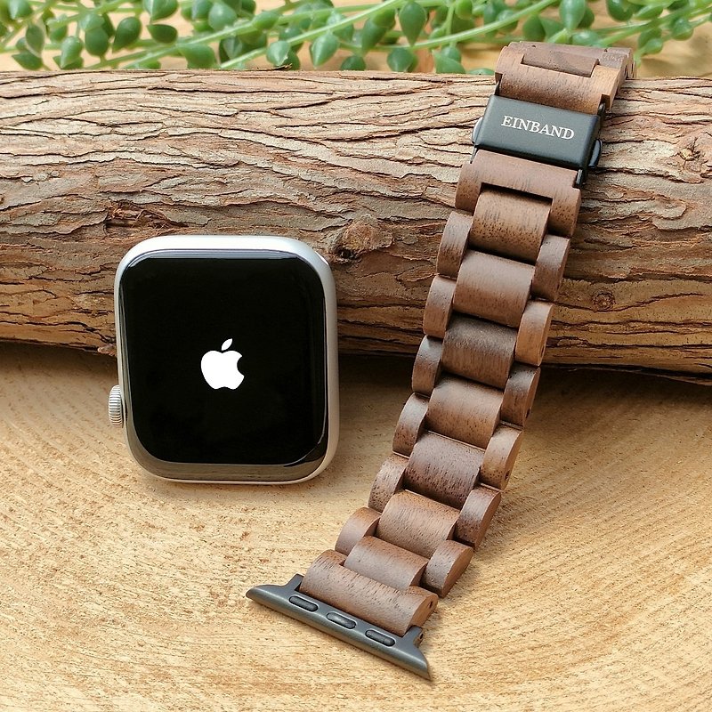 [Wooden band] EINBAND Apple Watch Natural wood band Wooden belt 20mm [Walnut] - นาฬิกาผู้หญิง - ไม้ สีนำ้ตาล