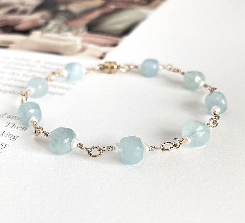 Cube cut aquamarine bracelet K14gf - Bracelets - Semi-Precious Stones Blue