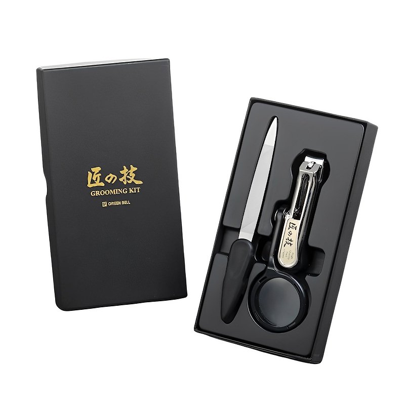 Japanese Green Bell Craftsman's Skill Stainless Steel File & Nail Clippers with Magnifying Glass Two-piece Gift Box Set (G-3122) - Other - Stainless Steel 