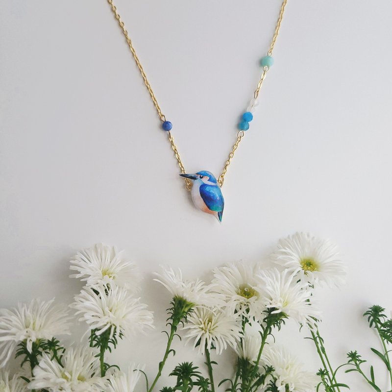 Bird Series-Kingfisher Crystal Necklace - สร้อยคอ - เรซิน หลากหลายสี