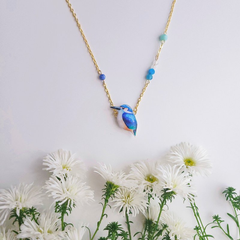 Bird Series-Kingfisher Crystal Necklace - สร้อยคอ - เรซิน หลากหลายสี