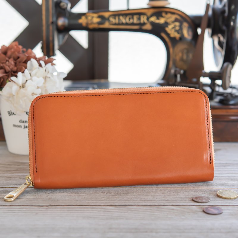 日本製造　牛皮　錢包　栃木皮革製作　鞍褐　made in JAPAN handmade leather wallet - 錢包/皮夾/長短夾 - 真皮 咖啡色