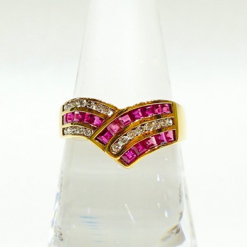 寶麗金珠寶 寶麗金珠寶-天然紅寶石真鑽黃K金戒指