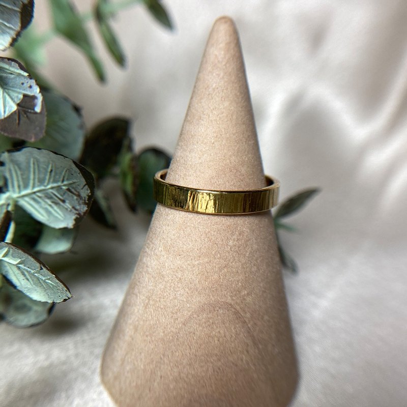 [Customized] Bronze wood grain plate ring can be engraved as a commemorative gift - แหวนทั่วไป - โลหะ สีทอง