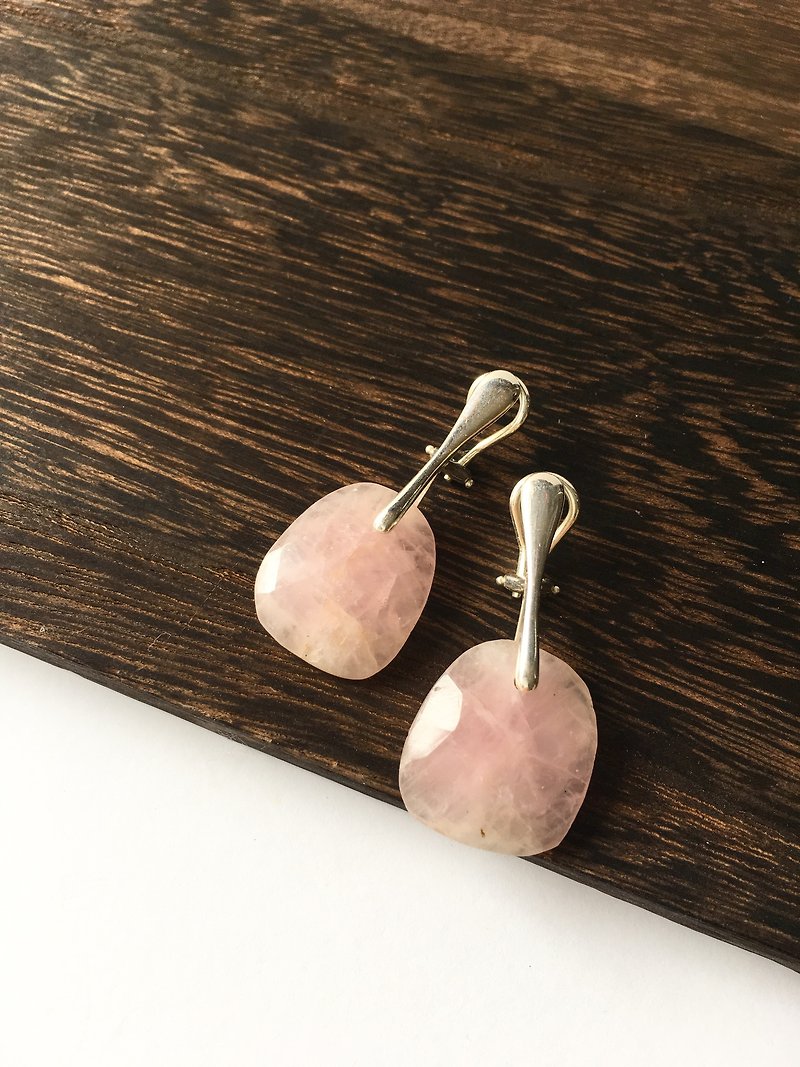 Rose quartz SV925 - 耳環/耳夾 - 石頭 粉紅色