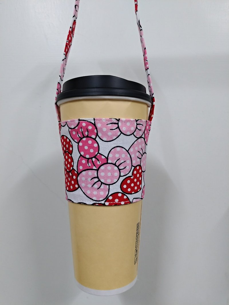 Drink Cup Set Eco Cup Set Hand Drink Bag Coffee Bag Tote Bag - Bowknot - ถุงใส่กระติกนำ้ - ผ้าฝ้าย/ผ้าลินิน 