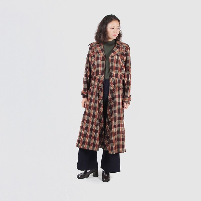 [Egg plant ancient] wood color crisps on the plaid woolen vintage coat - Women's Casual & Functional Jackets - Wool Brown