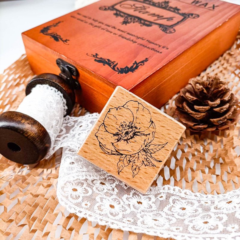 3E104_花系列E/ Flower series.E/櫸木印章 Wood Rubber Stamp - 印章/印台 - 木頭 卡其色