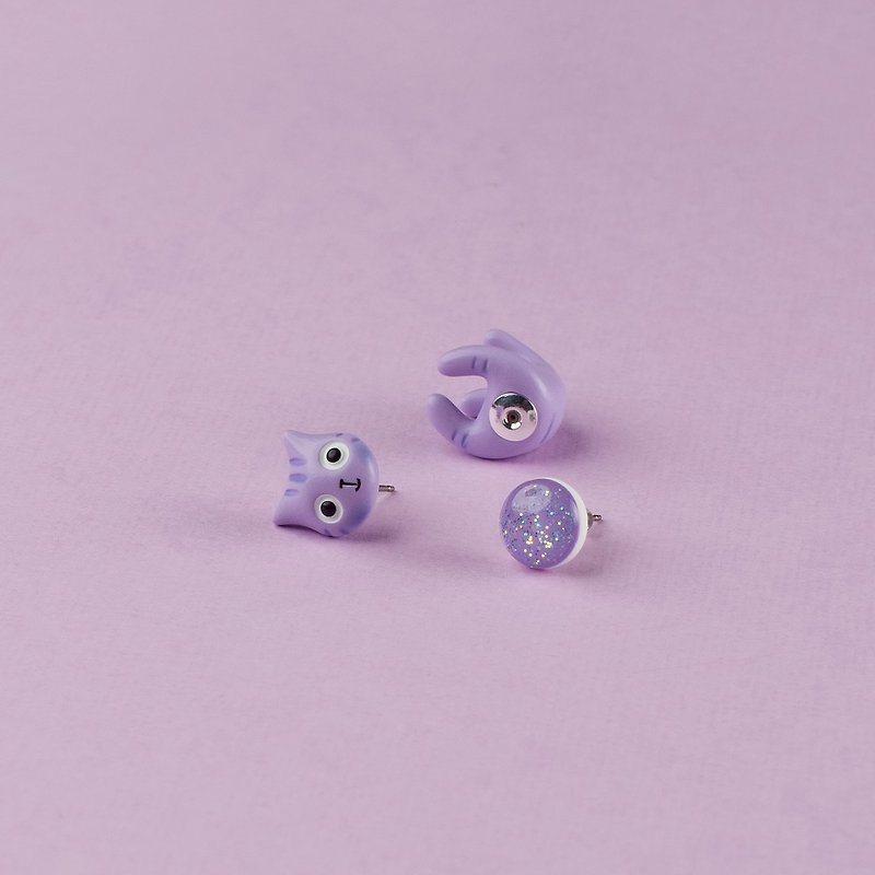 Light Purple Polymer Clay Earrings - Light Purple Spring Cat Earrings - 耳環/耳夾 - 黏土 紫色