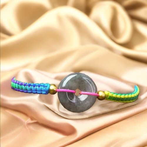 瓔珞珠寶盒 E.L.Jewelry Box 【願‧平安】飄烏雞翡翠平安扣編織手鍊 |天然緬甸玉翡翠A貨|送禮