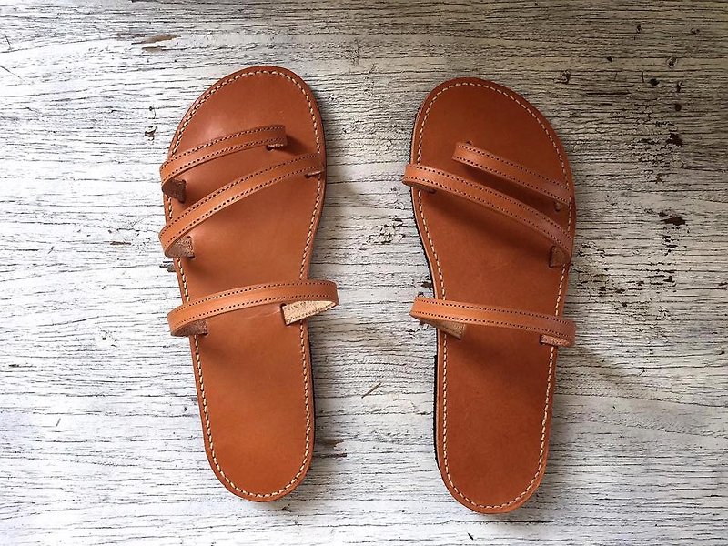 GREEK SANDAL - รองเท้าลำลองผู้หญิง - หนังแท้ สีส้ม