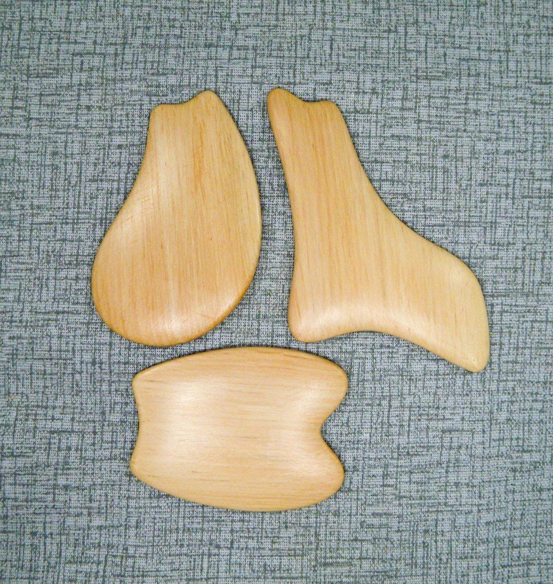 Set of 3 Gua Sha Massage Wooden Tool, Wooden Massage for Face, Neck and Hands - Facial Massage & Cleansing Tools - Wood Yellow