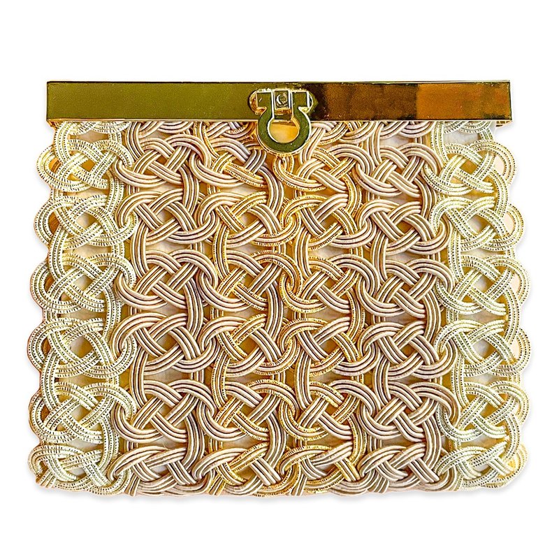 Mizuhiki Kiss lock bag Wallet Gold Beige - กระเป๋าสตางค์ - กระดาษ สีกากี