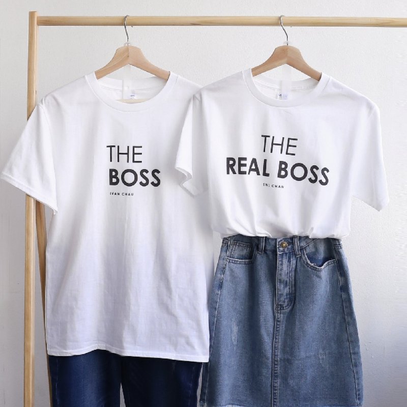 (Set of two) Customizable The Real Boss T-shirts for couples - Women's T-Shirts - Cotton & Hemp Multicolor