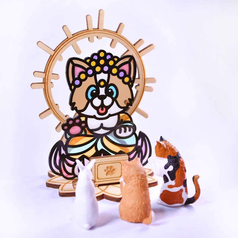 【Moko Bastet】Big Buddha Dog・Corgi x Gautama Buddha・with Wooden Base - Custom Pillows & Accessories - Resin Multicolor